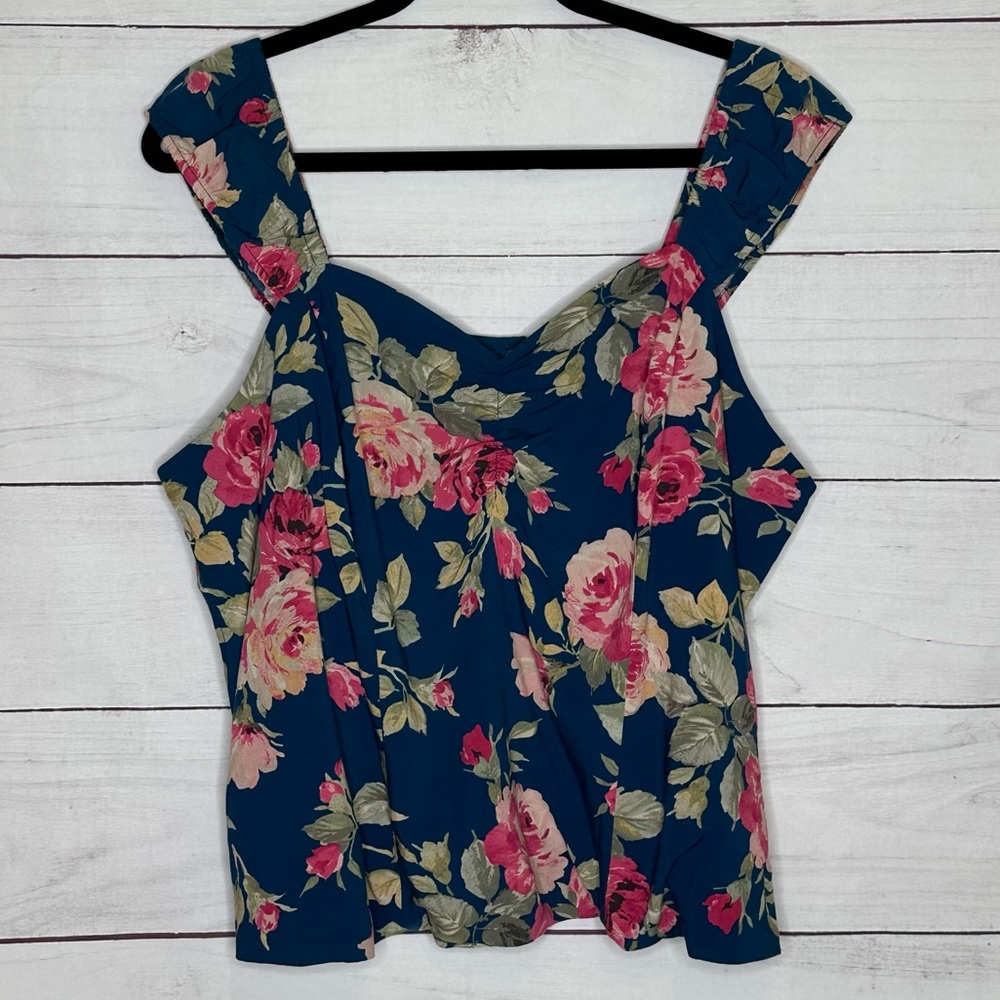 Torrid Floral Sleeveless Blouse - Navy and Pink Size 2